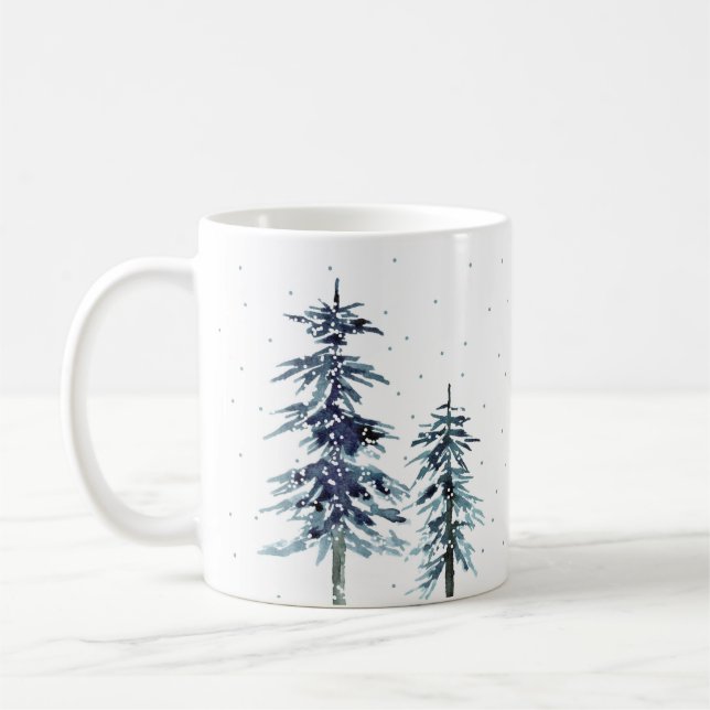 Två vattenfärger Winter Gräs Träd 2 Kaffemugg (Vänster)