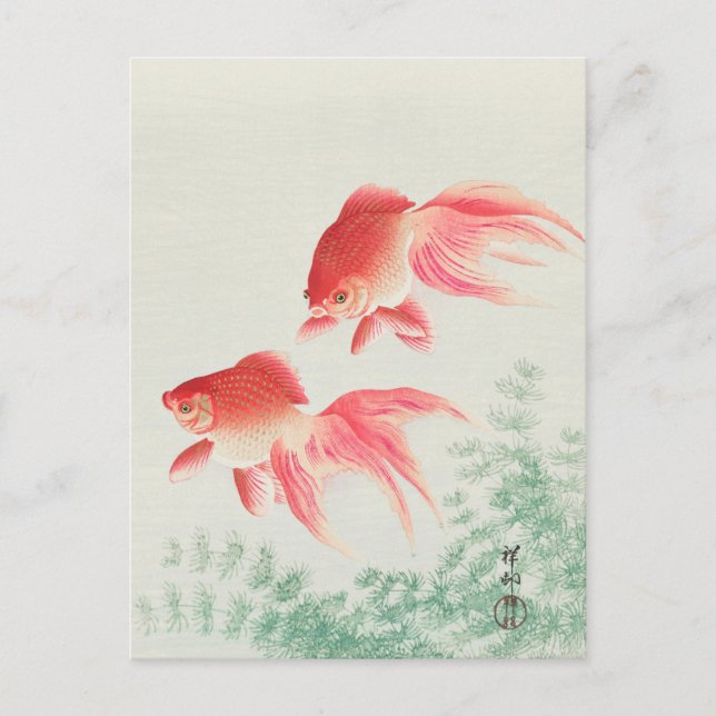 Två Veil Goldfish Painting av Ohara Koson Vykort (Framsida)
