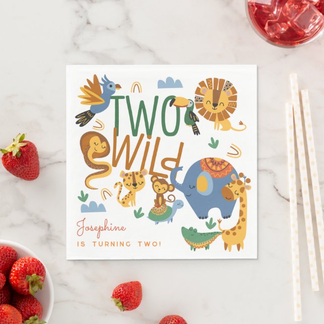 Två vild av safaridjur barns födelsedag party pappersservett (Insitu)