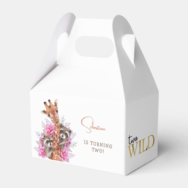 Två vild av safaridjur barns födelsedag party presentaskar (Framsidan Sidan)