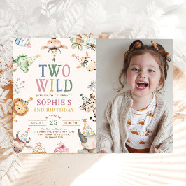 Två vilda 2-års födelsedagsfest Safari Djur Foto Inbjudningar