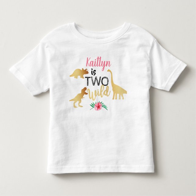 Två vilda dinosauriet flickor 2-års födelsedag t shirt (Framsida)