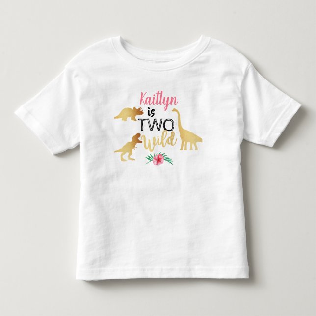 Två vilda dinosauriet flickor 2-årsdag t shirt (Framsida)