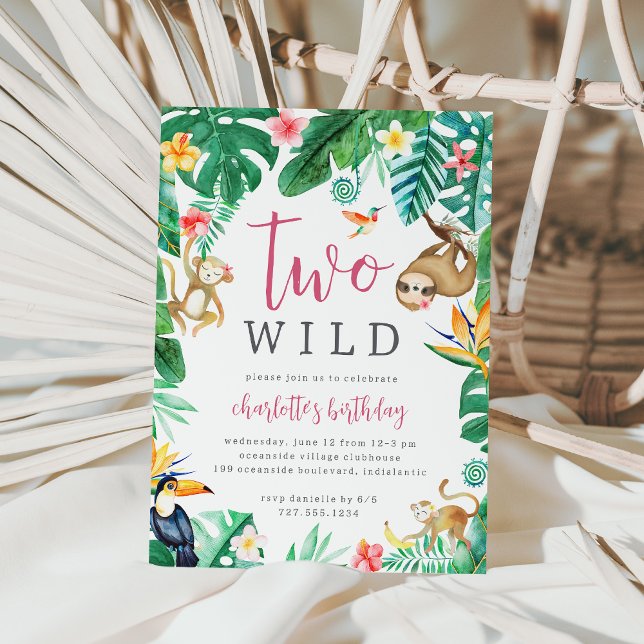 TVÅ VILDA Djur från tropisk djungel Fyller 2 år Inbjudningar (Skapare uppladdad)