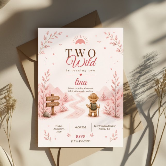 Två vilda rosa boho-utflyktarens födelsedagsdesign inbjudningar (Skapare uppladdad)