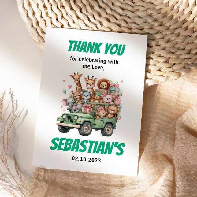 Två vilda safari-djur 2-års födelsedagsfest tack kort (Two Wild Safari Animal 2nd Birthday Party thank you card
)