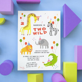 Två Vilder 2: a födelsedagen Safari Animals Cute P Inbjudningar