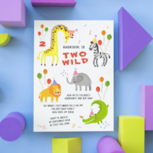 Två Vilder 2: a födelsedagen Safari Animals Cute P Inbjudningar