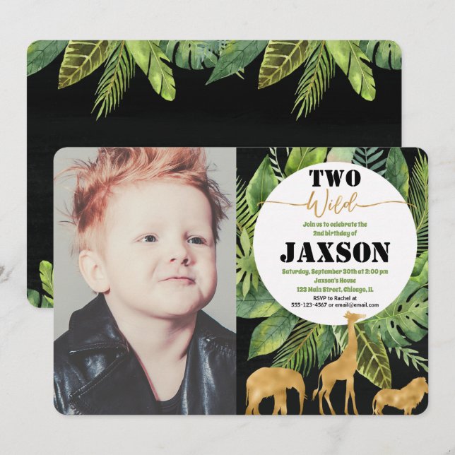 Två vilder Andra födelsedag - pojkinbjudningar Inbjudningar (Fram/baksida)