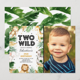 Två Vilder andra födelsedagen Party Safari Animals Inbjudningar