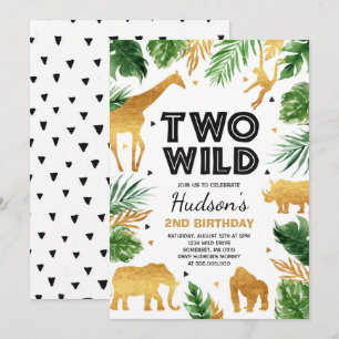 Två Vilder andra födelsedagen Party Safari Animals Inbjudningar