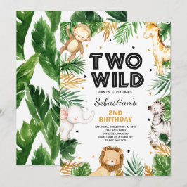 Två Vilder andra födelsedagen Party Safari Animals Inbjudningar
