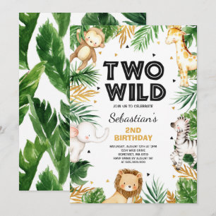 Två Vilder andra födelsedagen Party Safari Animals Inbjudningar
