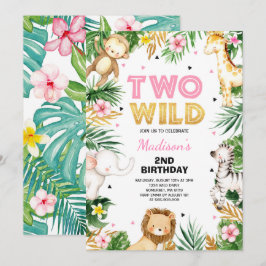 Två Vilder andra födelsedagen Party Safari Animals Inbjudningar