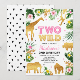 Två Vilder andra födelsedagen Party Safari Animals Inbjudningar
