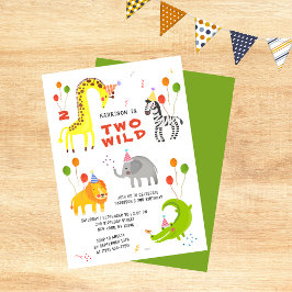 Två Vilder andra födelsedagen: Safari Animals Cute Inbjudningar