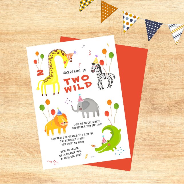 Två Vilder andra födelsedagen: Safari Animals Cute Inbjudningar (Skapare uppladdad)