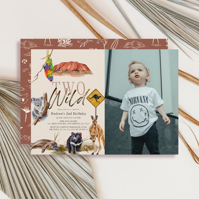 Två Vilder Australian Animals Foto 2:a födelsedage Inbjudningar (Skapare uppladdad)