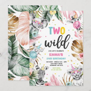 Två Vilder Birthday Guld Safari Jungle Animals Par Inbjudningar