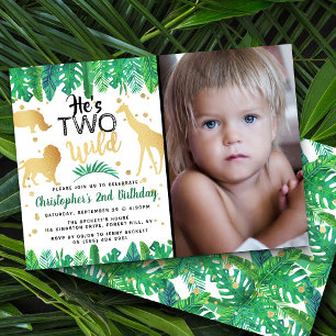 Två Vilder Boys Photo Second Birthday-inbjudan Inbjudningar