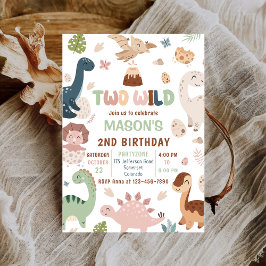 Två Vilder Cute Dinosaur 2:a födelsedagen Party Inbjudningar