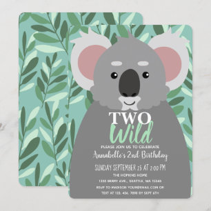 Två Vilder Cute Koala Kids andra födelsedag Inbjudningar