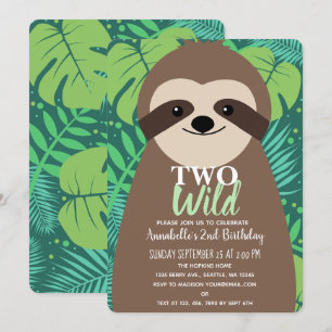 Två Vilder Cute Sloth Kids Andra födelsedagen Inbjudningar