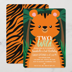 Två Vilder Cute Tiger Kids Andra födelsedag Inbjudningar