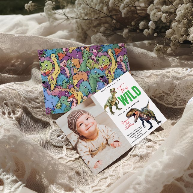 Två Vilder Dino Party Boy Dinosaur 2:a födelsedage Inbjudningar (Skapare uppladdad)