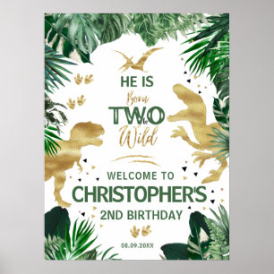 Två Vilder Dinosaur-barn 2:a födelsedag Party Välk Poster
