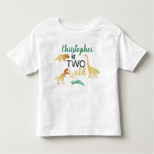 Två Vilder Dinosaur Boys 2:a födelsedagen T Shirt