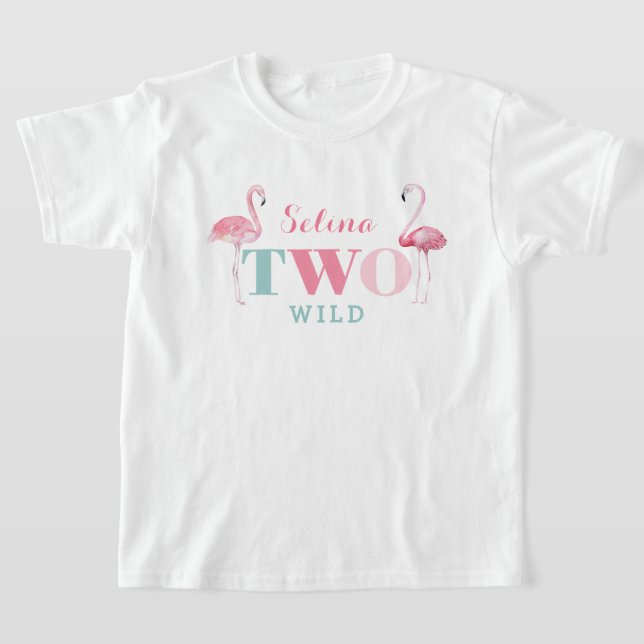 TVÅ Vilder Flamingo 2:a födelsedagen Party T-Shirt (Laydown)