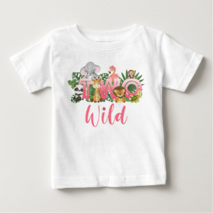 Två Vilder flicka 2:a födelsedagen Jungle Safari T Shirt