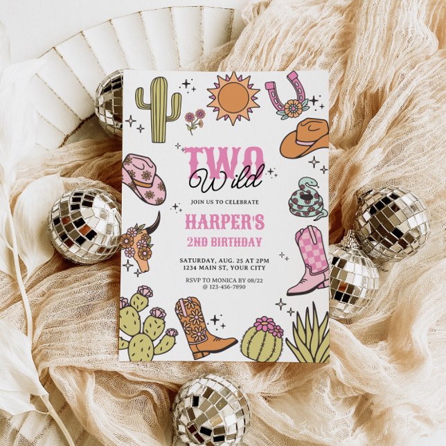Två Vilder Flickor andra rodeo-födelsedagen Inbjudningar (Two Wild Western Girls 2nd Birthday Invite)