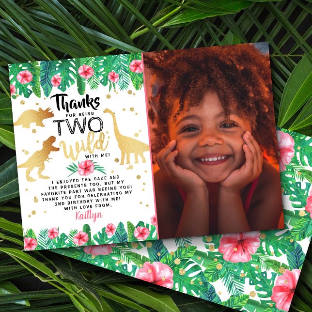 Två Vilder Flickor Dinosaur andra födelsemotofoto Tack Kort (Skapare uppladdad)