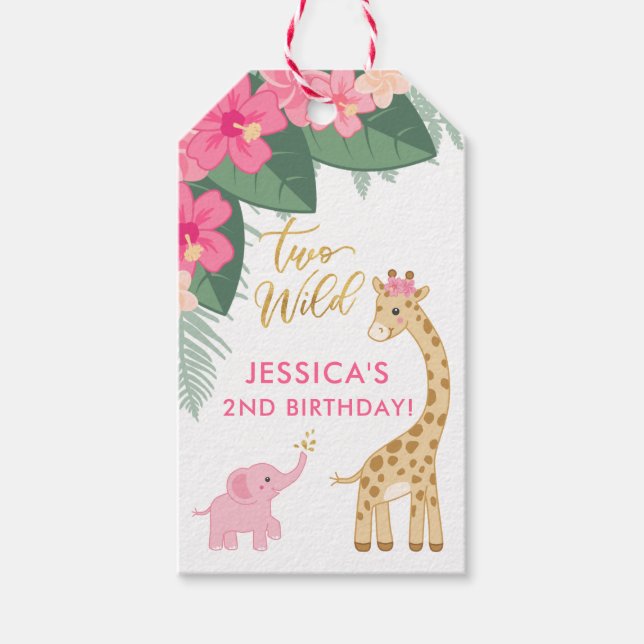 Två Vilder - Flickor safari hade andra födelsedag Presentetikett (Framsidan)