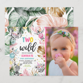 Två Vilder födelsedagen Guld Safari Jungle Animals Inbjudningar