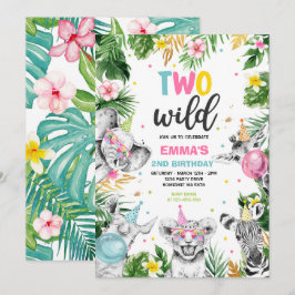 Två Vilder födelsedagen Guld Safari Jungle Animals Inbjudningar