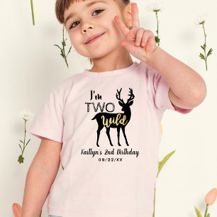 Två Vilder Girls Woodland Hjort 2:a födelsedagen T Shirt