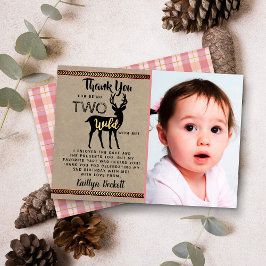 Två Vilder Girls Woodland Hjort 2:a födelsedagsfot Tack Kort