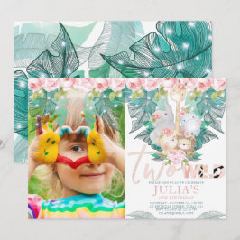 Två Vilder Jungle Animals Birthday Photo Inbjudningar