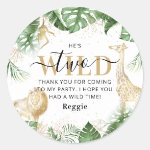 Två Vilder Jungle Greenery & Guld Tack Birthday Runt Klistermärke