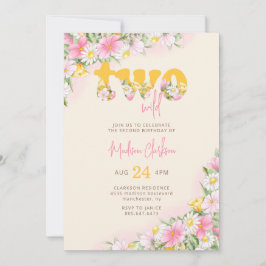 Två Vilder Mustard & Rosa Wildbloms Birthday Invit Inbjudningar