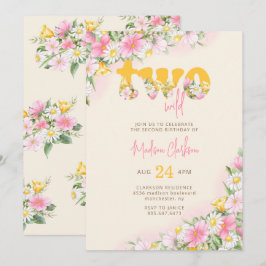 Två Vilder Mustard & Rosa Wildbloms Birthday Invit Inbjudningar