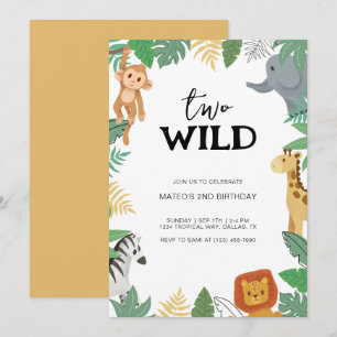 Två Vilder Safari Animal 2:a födelsedagen Party Inbjudningar