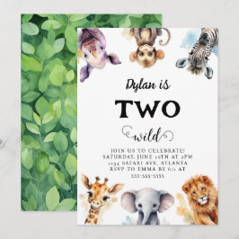 Två Vilder Safari Animals 2:a födelsedagen Inbjudningar