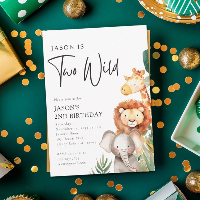Två Vilder Safari Animals 2:a födelsedagen Inbjudningar (Skapare uppladdad)