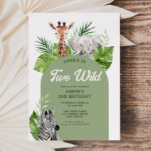 Två Vilder Safari Animals 2:a födelsedagsinbjudan