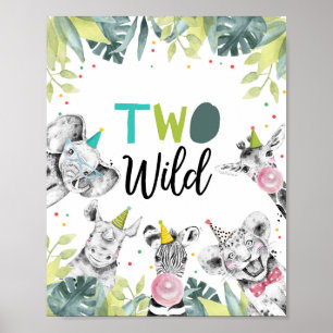 Två Vilder Safari Animals andra födelsedagsskylt Poster