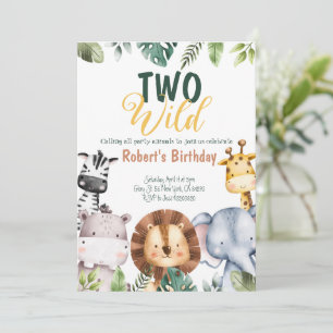 Två Vilder Safari Animals Birthday-inbjudan Inbjudningar